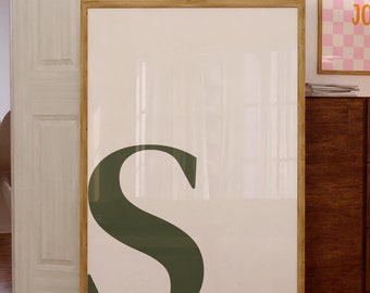 Buchstabe S Poster, Grüne Wand Kunst Druck, Alphabet S Buchstabe Kunstdruck, Preppy Zimmer Dekor, Grüne Wand Kunst, Name Initial S Wand Kunst in Großbuchstaben