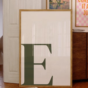 Letter E Poster, Green Wall Art Print, Alphabet E Letter Art Print, Preppy Room Decor, Green Wall Art, Uppercase Name Initial E Wall Art