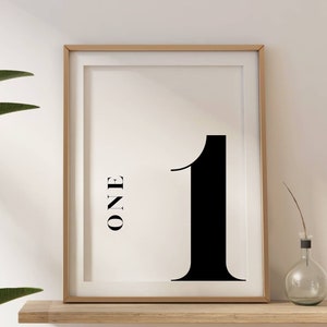 Stampa numero 1, stampa monogramma, numero uno, stampa artistica da parete, stampa numero tavolo nuziale, tavolo artistico per bambini, stampa digitale, 1 anno di età, compleanno