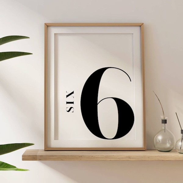 Number 6 Print, Monogram print, Number Six, wall art print, Wedding Table Number Print, Kid art table, Digital Print, 6 years old, Birthday