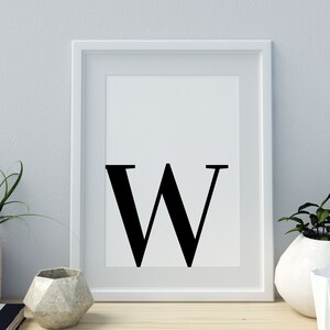 Letter W Print, Minimalist Letter Art, Monogram Letter print, Initial alphabet print, baby letter art,digital download, Wall art, Home Decor