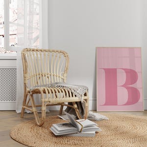 Letter B Poster, Pink Wall Art Print, Alphabet B Letter Art Print, Preppy Room Decor, Blush Pink Wall Art, Uppercase Name Initial B Wall Art