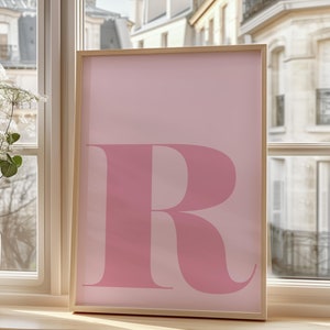 Letter R Print, Pink Wall Art Print, Alphabet R Letter Art Print, Pastel Room Decor, Trendy Poster, Uppercase Name Initial R, Wall Decor