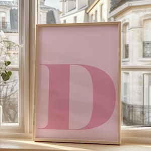 Póster de la letra D rosa, letra inicial D, letras grandes para pared, arte con la letra D del alfabeto, letras para guardería, arte de pared rosa, letra mayúscula, decoración de pared