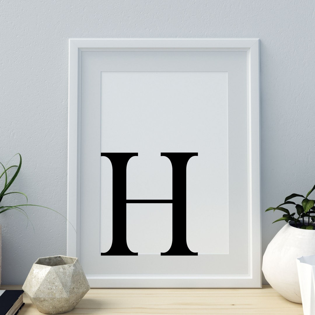 Letter H Print, Minimalist Letter Art, Monogram Letter Print, Initial