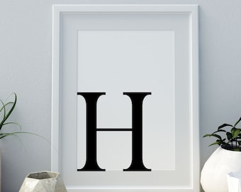 Letter H Print, Minimalist Letter Art, Monogram Letter print, Initial alphabet print, baby letter art,digital download, Wall art, Home Decor