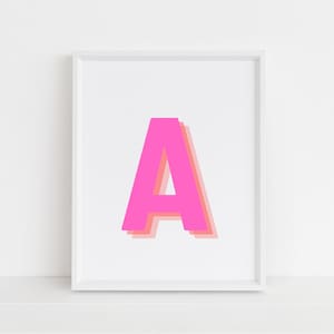 Retro 3d Letter A Print, Monogram Letter print, pink and orange Letter, Initial alphabet print, baby letter art, digital download, Wall art