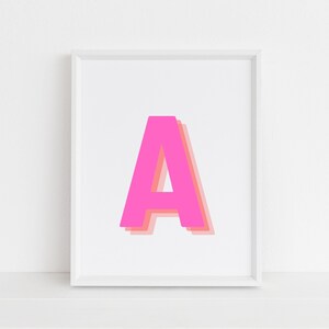 Impresión retro de letra A en 3D, impresión de letras monograma, letra rosa y naranja, impresión del alfabeto inicial, arte de letras de bebé, descarga digital, arte de pared