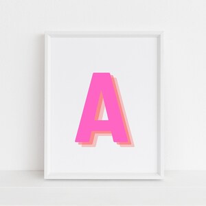 Retro 3d Letter A Print, Monogram Letter print, pink and orange Letter, Initial alphabet print, baby letter art, digital download, Wall art