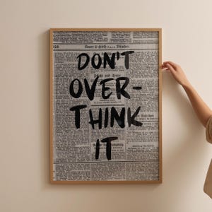 Don't Overthink It Print, Retro Newspaper Print, Dorm Decor, Trendy Print, Typography Poster, Apartment Aesthetic, Printable Art, Wall Decor