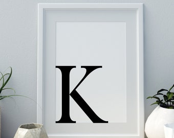 Letter K Print, Minimalist Letter Art, Monogram Letter print, Initial alphabet print, baby letter art,digital download, Wall art, Home Decor