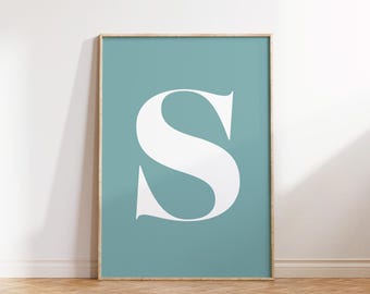 Póster de la letra S, impresión artística con la letra S del alfabeto, arte de pared con la inicial S mayúscula, decoración de habitación preppy, póster pastel, decoración de dormitorio, impresión digital