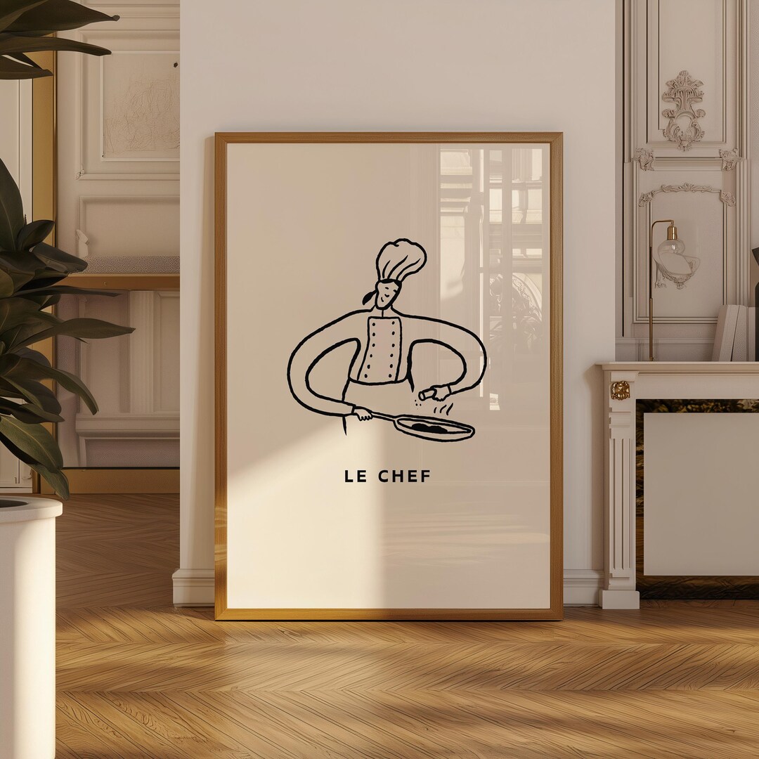 black cat chef art print: boho kitchen cooking poster... Minimalist Kitchen Decor Black Chef Art Print Cute Cooking Poster ...