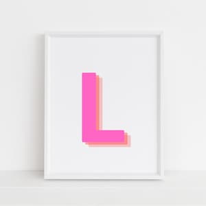 Impresión retro de letra L en 3D, impresión de letras monograma, letra rosa y naranja, impresión del alfabeto inicial, arte de letras de bebé, descarga digital, arte de pared