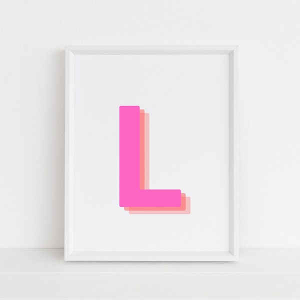 Retro 3d Letter L Print, Monogram Letter print, pink and orange Letter, Initial alphabet print, baby letter art, digital download, Wall art