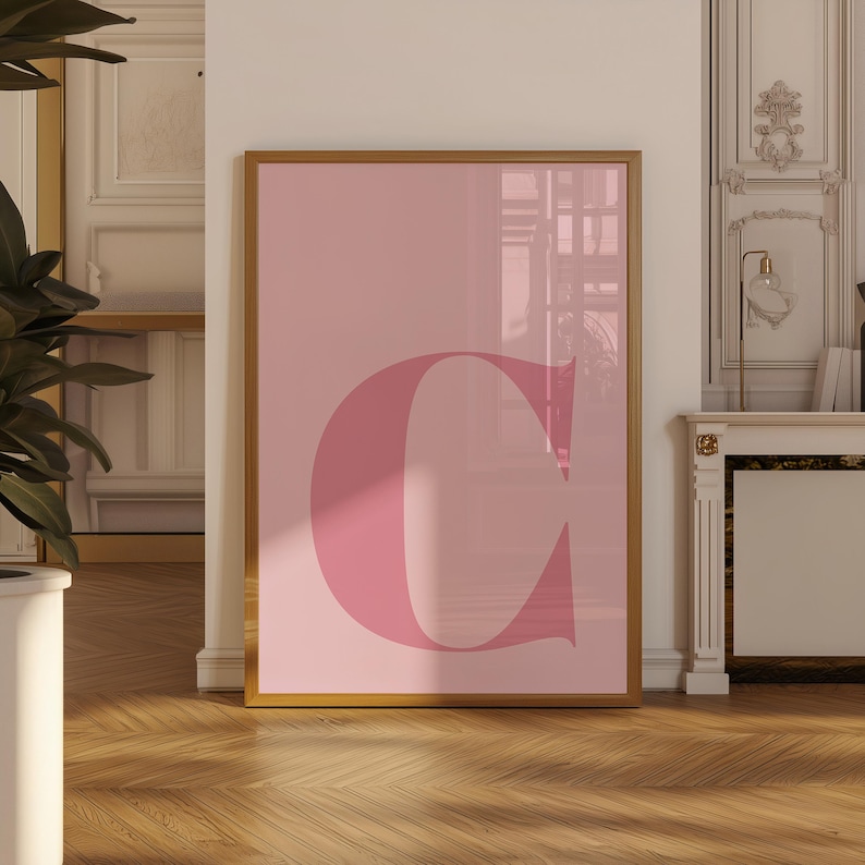 Póster de la letra C, inicial C, letras grandes para pared, arte con letras del alfabeto, letras para habitación infantil, arte de pared rosa, póster pastel, decoración para habitación de adolescentes imagen 1