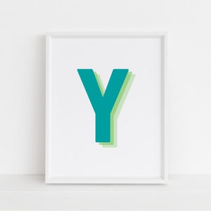 Retro 3d Letter Y Print, Monogram Letter print, Green and Lime Letter, Initial alphabet print, baby letter art, digital download, Wall art