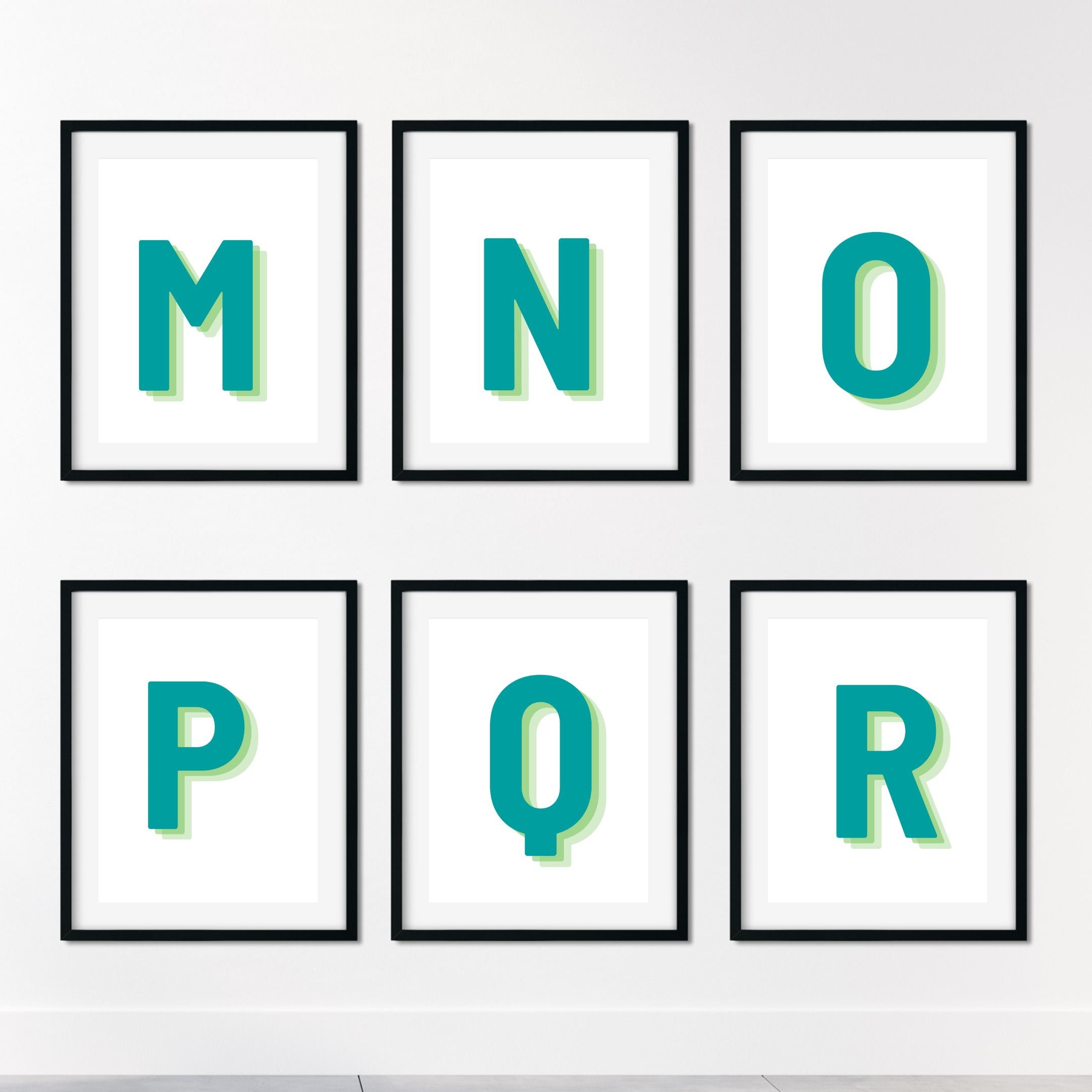 Retro 3d Letter L Print, Monogram Letter Print, Green and Lime Letter