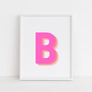 Retro 3d Letra B Impresión, Monograma Letra impresa, Letra rosa y naranja, Letra inicial del alfabeto, arte de letras para bebés, descarga digital, Arte mural