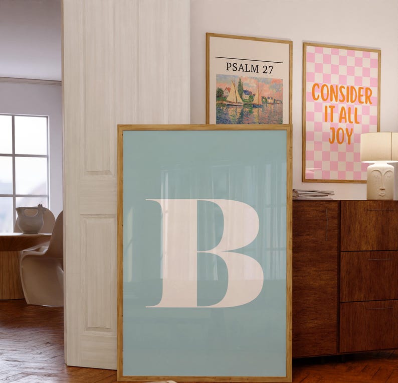 Blue Letter B Wall Art, Initial Alphabet B Poster, Monogram Letter Art ...
