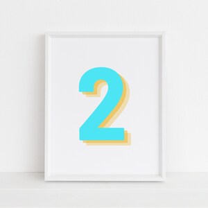 Retro 3d Neon Blue Number 2 Print, Monogram Number Two print, Blue Digit, Birthday Age print, baby letter poster, descarga digital, Wall art