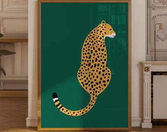 Cheetah Wall Art, Emerald Green Leopard Print, Preppy Animal Poster, Digital Download
