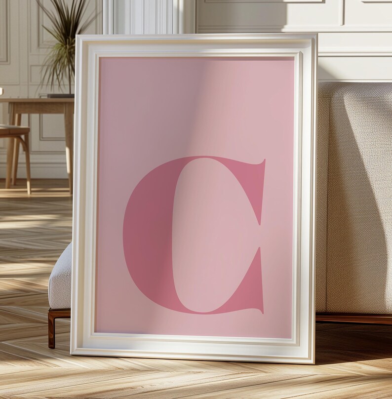 Retro Letter C Wall Art, Monogram Letter Art, pink wall art print, Initial alphabet C poster, pink letter art, digital download, Wall decor