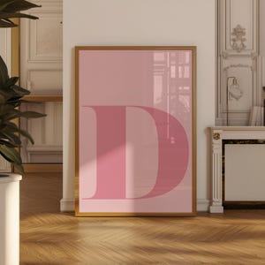 Pôster com letra D rosa, inicial D, letras grandes para parede, arte com a letra D do alfabeto, letras para berçário, arte de parede rosa, letra maiúscula, decoração de parede