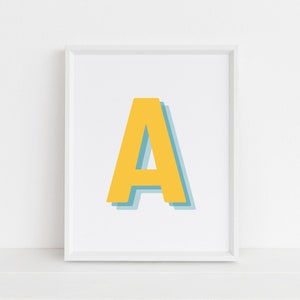 Retro 3d A Letter Print, Monogram Letter print, alphabet print, baby lnitial, Digital Wall Print, Digital Downloads, Printable Wall Art