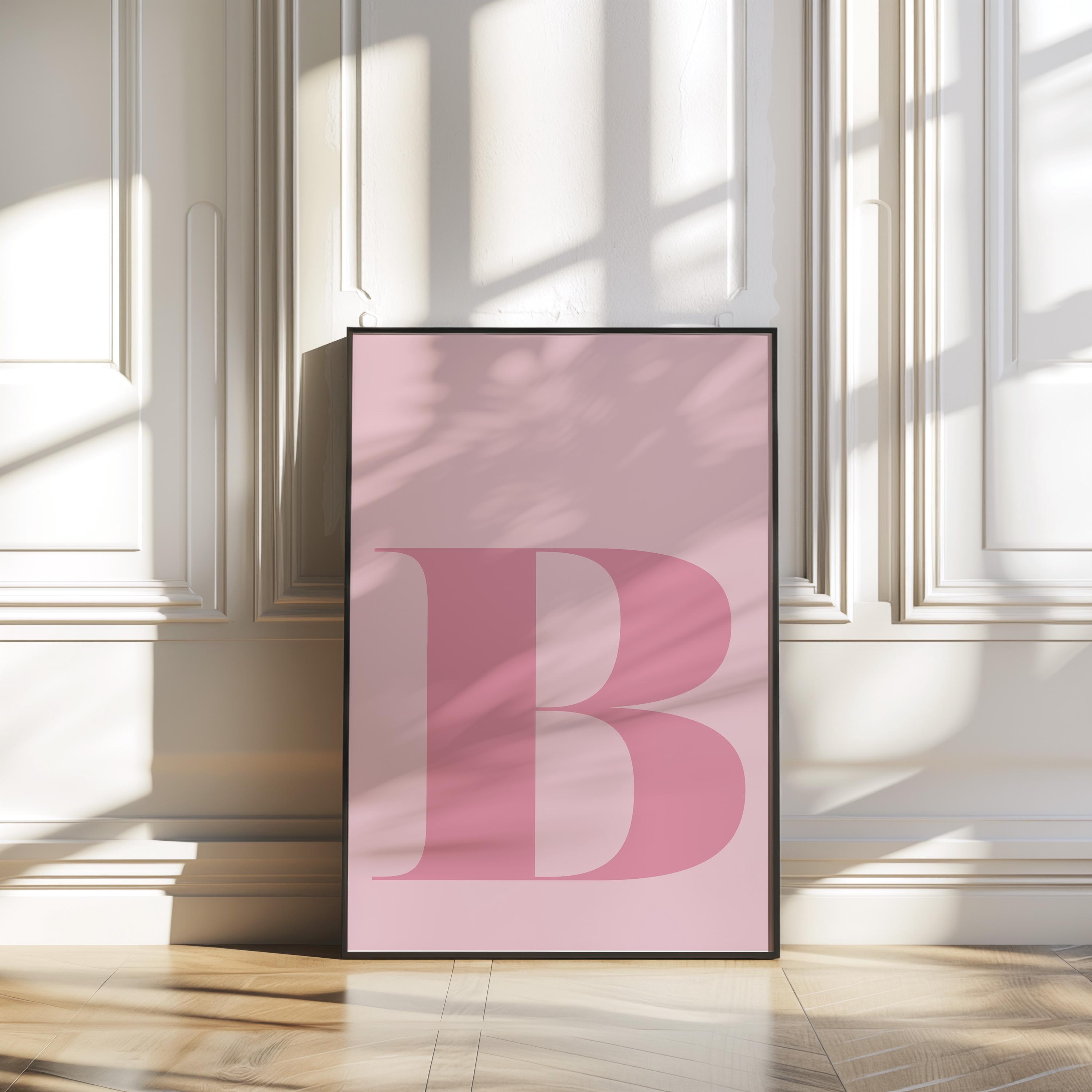 Letter B Poster, Pink Wall Art Print, Alphabet B Letter Art Print ...