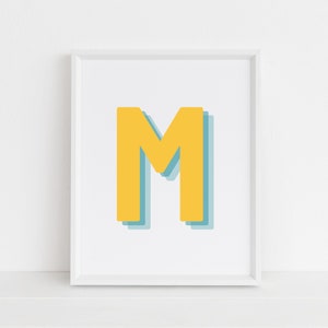 Impressão de letras 3D retrô, impressão de letras de monograma, impressão de alfabeto inicial, carta de bebê, impressão digital de parede, download digital, arte de parede imprimível
