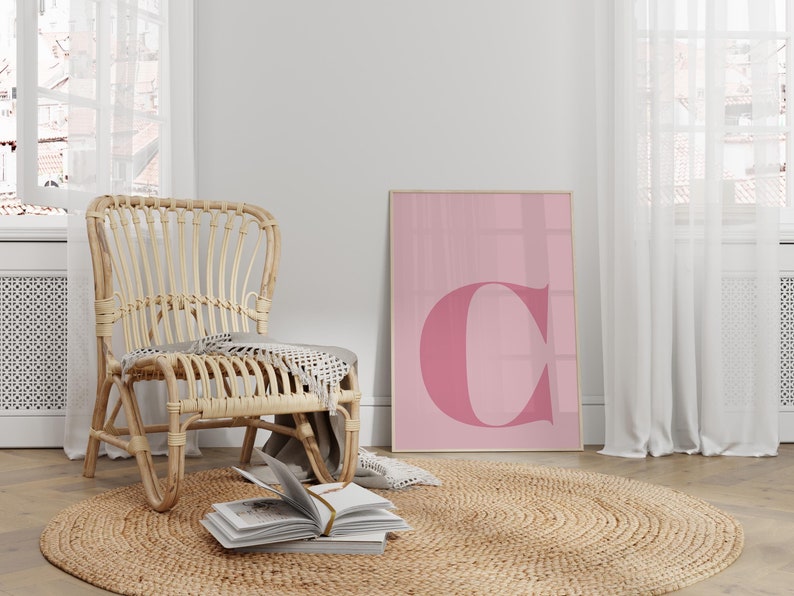 Letter C Poster, C Initial, Big Letters for Wall, Alphabet Letter Art, Letters for Nursery, Pink Wall Art, Pastel Poster, Teen Room Decor