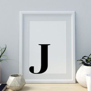 Impresión de letra J, arte de letras minimalista, impresión de letras monograma, impresión del alfabeto inicial, arte de letras de bebé, descarga digital, arte de pared, decoración del hogar