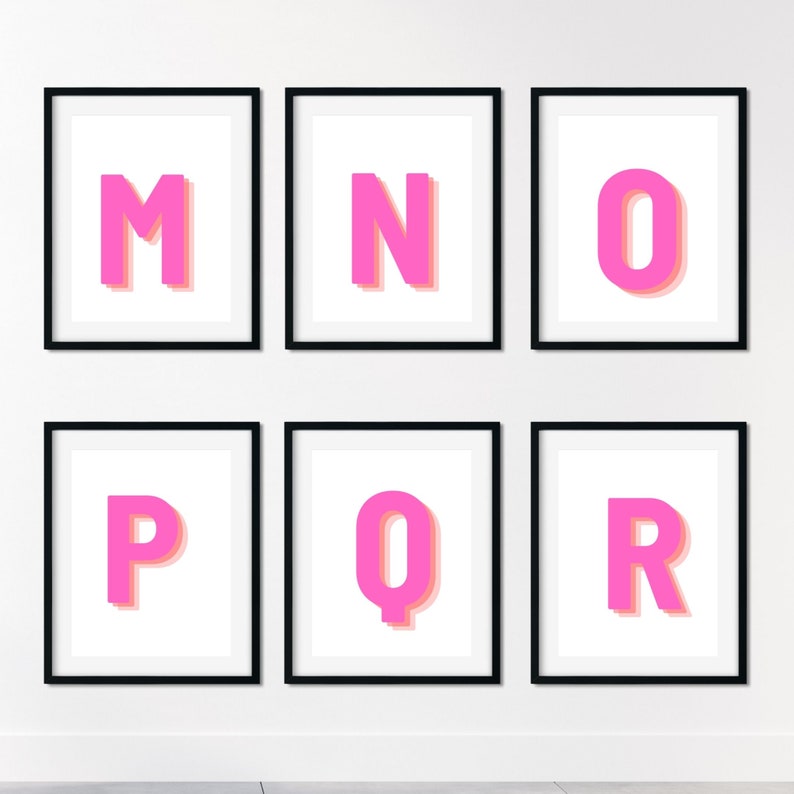 Retro 3d Letter W Print, Monogram Letter print, pink and orange Letter, Initial alphabet print, baby letter art, digital download, Wall art image 9