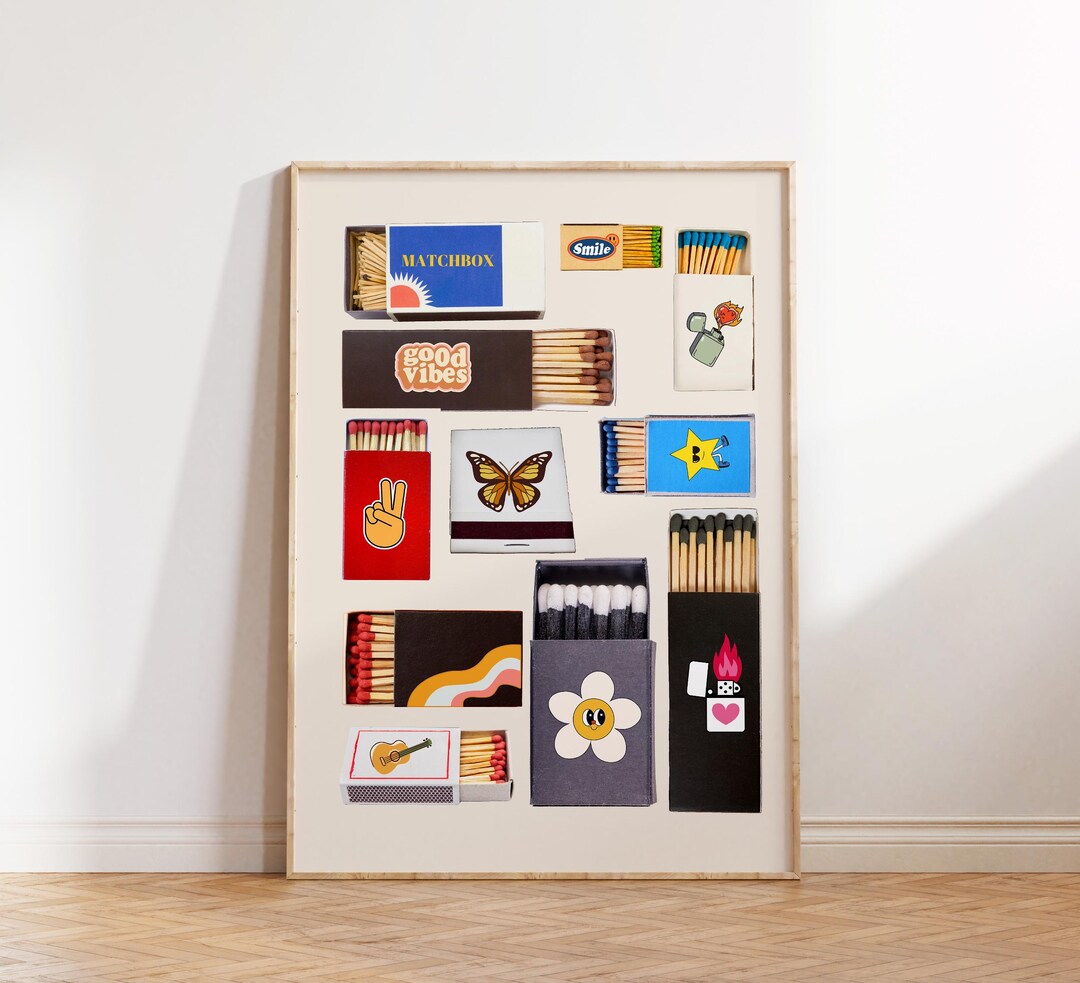 Vintage Matchbox Print, Trendy Matches Poster, Retro Matchbook Wall Art ...