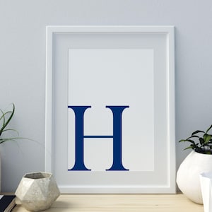 Letter H Print, Minimalist Letter Art, Monogram Letter print, Initial alphabet print, baby letter art,digital download, Wall art, Navy print