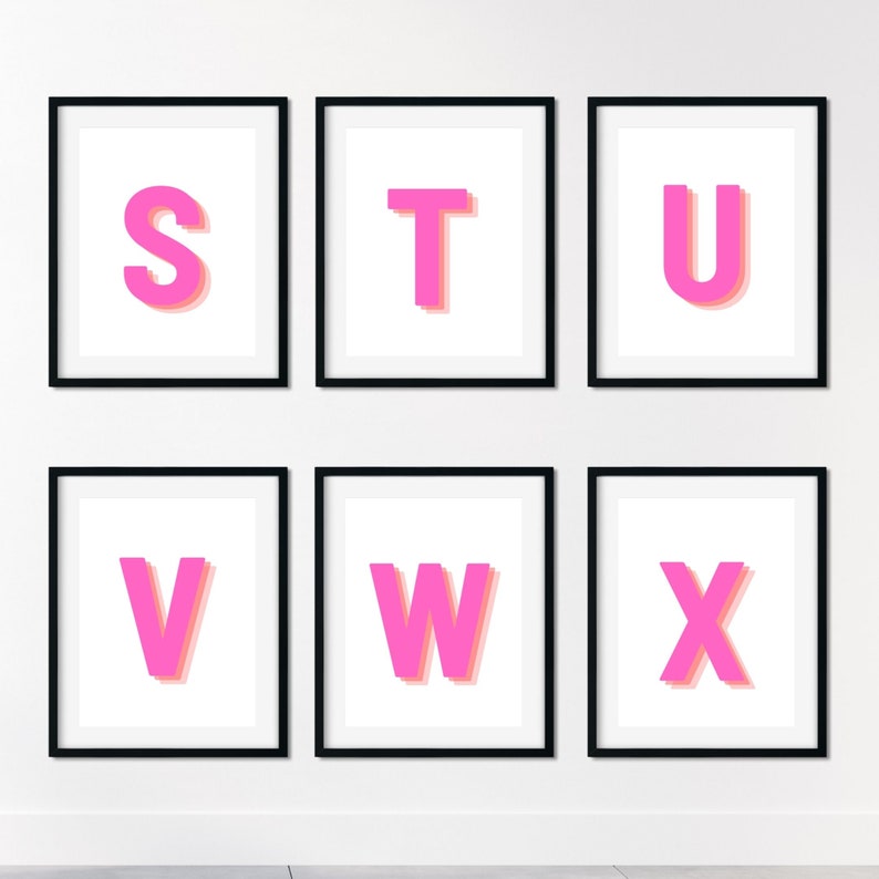 Retro 3d Letter W Print, Monogram Letter print, pink and orange Letter, Initial alphabet print, baby letter art, digital download, Wall art image 10
