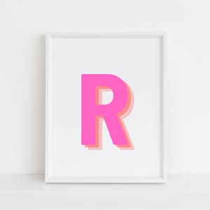 Retro 3d Letter R Print, Monogram Letter print, pink and orange Letter, Initial alphabet print, baby letter art, digital download, Wall art