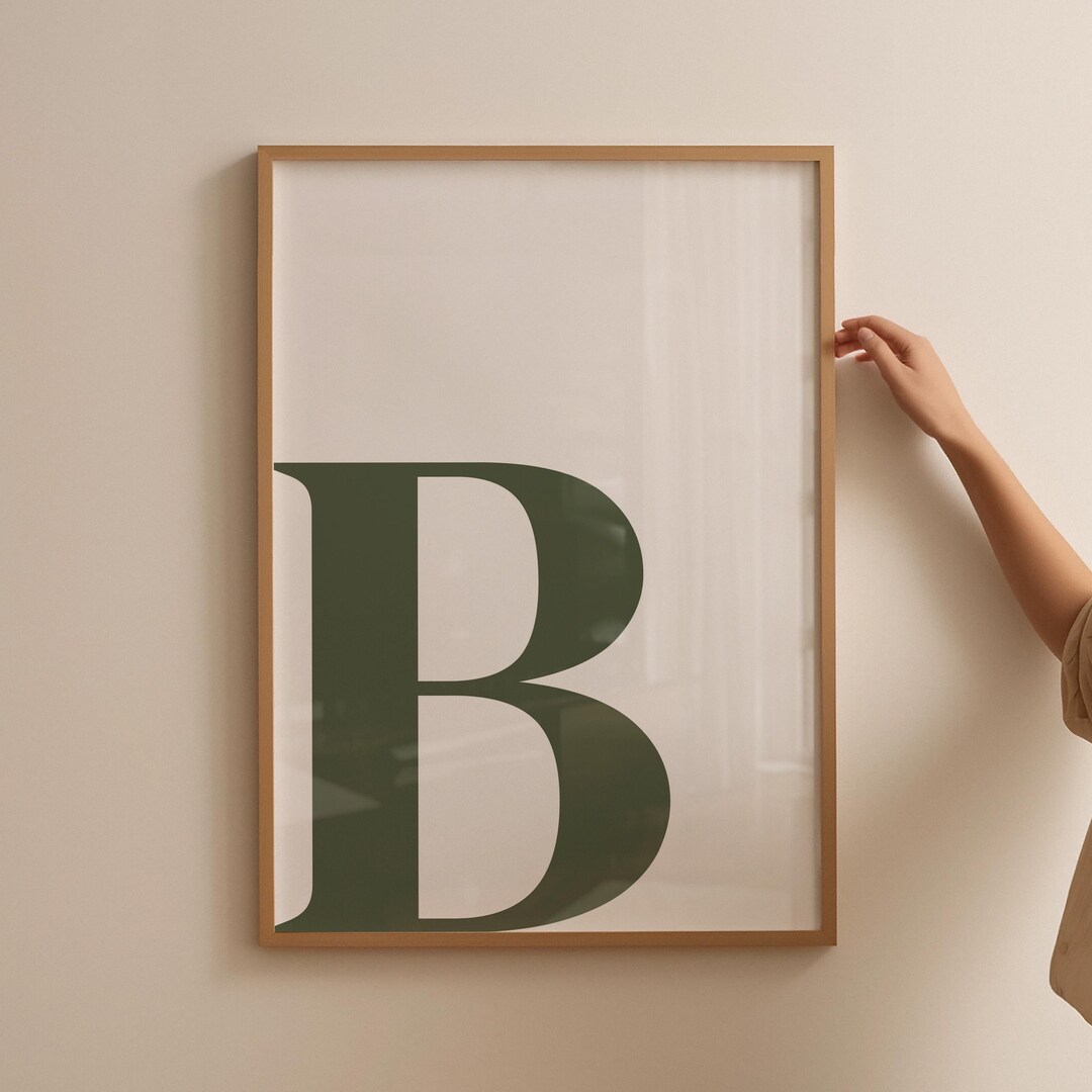 Letter B Poster, Green Wall Art Print, Alphabet B Letter Art Print ...