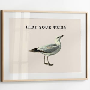 Vintage Seagull Print, Funny Beach Decor, Ocean Wall Art, Coastal Print, Beach House Wall Art, Nautical Decor, Digital Download, Horizontal