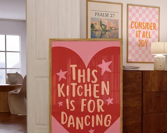 This Kitchen Is For Dancing Poster, Kitchen Wall Art Decor, Aesthetic Wall Art, Apartment Wall Art, Trendy Kitchen Print, Modern Boho Decor