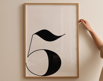 Number 5 Sign, Number Prints, Number Printable Art, Number Five