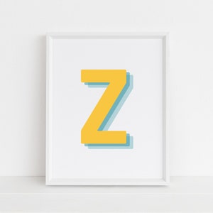 Retro 3d Z Letter Print, Monogram Letter print, alphabet print, baby lnitial, Digital Wall Print, Digital Downloads, Printable Wall Art