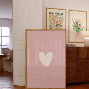 Pink Heart Wall Art, Above Bed Art, Pink Bedroom, Heart Wall Print, Love Print, Wall Decor, Pastel Nursery, Kid Room Art, Preppy Dorm Decor