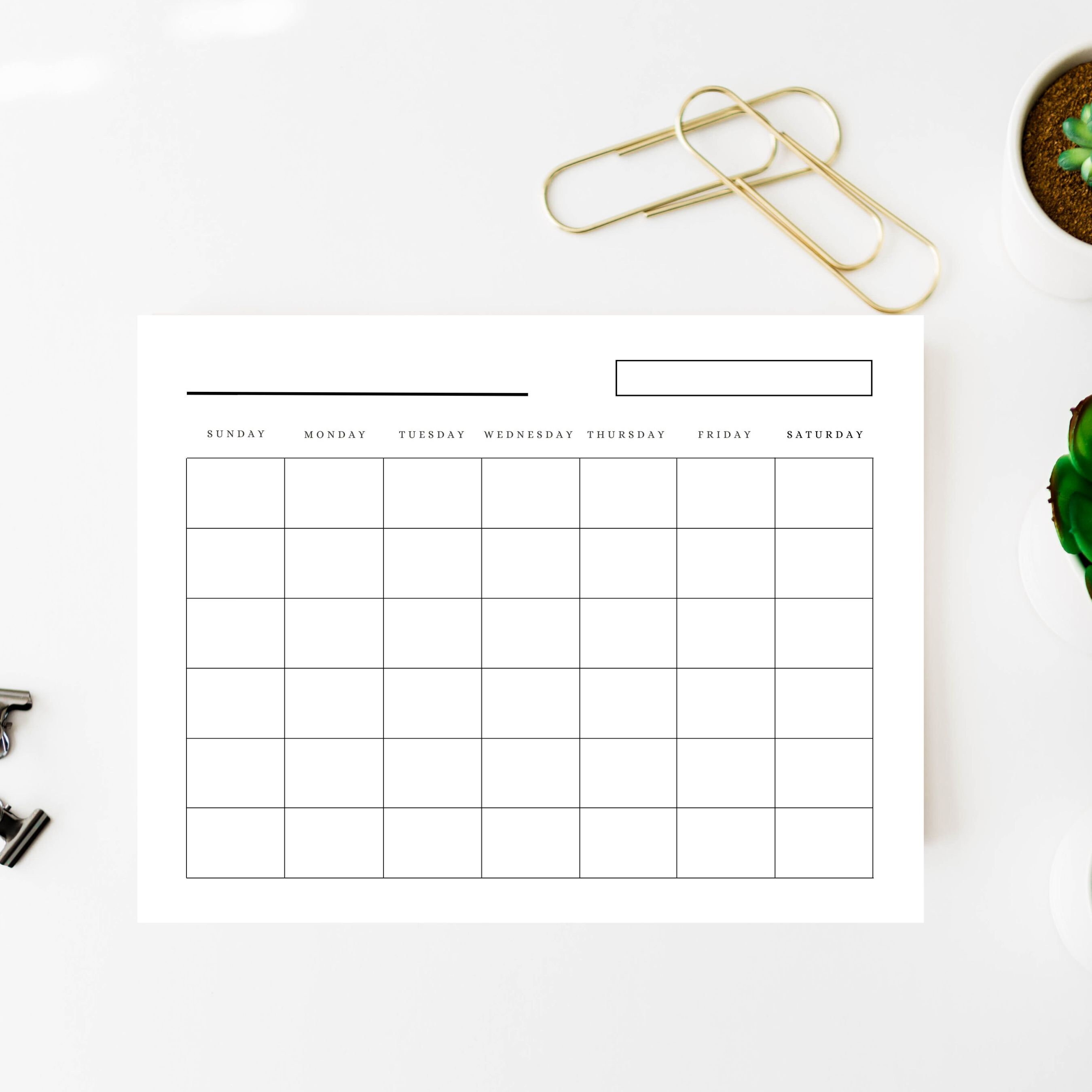 Minimalist Monthly Calendar Landscape, Printable Calendar, Year ...