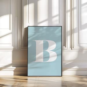 Blue Letter B Wall Art, Initial alphabet B poster, Monogram Letter Art, Blue Poster, Minimalist Wall Art, Digital download, Wall decor