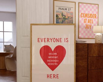 Everyone is Welcome Here, Diversity Inclusion Poster, Church Poster, School Counselor Decor, Therapy Office Decor, Safe Space Wall Art Print