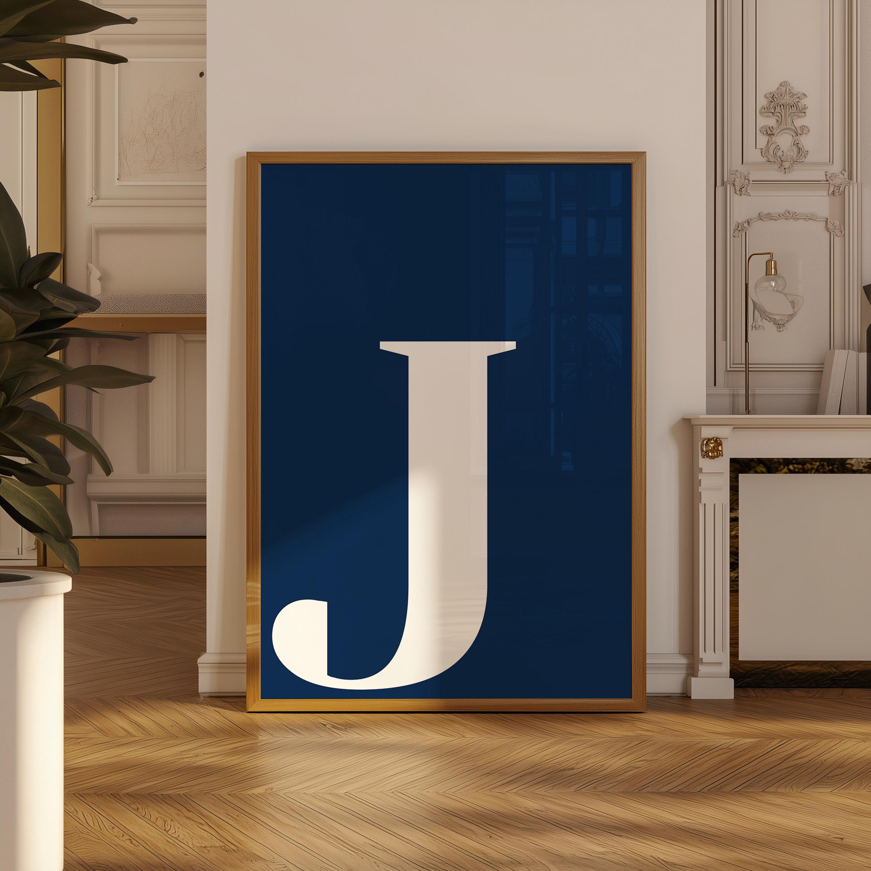Large J Letter J Poster, Navy Blue Wall Art, Preppy Room Decor, Navy Nursery ...