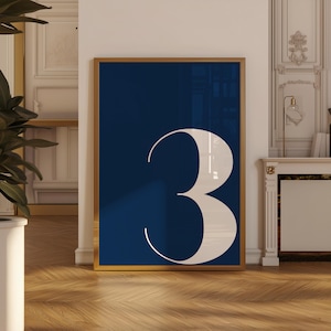 Number 3 Art Print, Navy Blue Monogram, Number Three, Wall art print, Wedding Table Number, Kid art table, Digital Print 3 year old Birthday