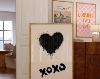 XOXO print, Trendy Wall Art, Valentines day print, Valentines day decor, Black and white XOXO print, printable wall art, Romantic wall art